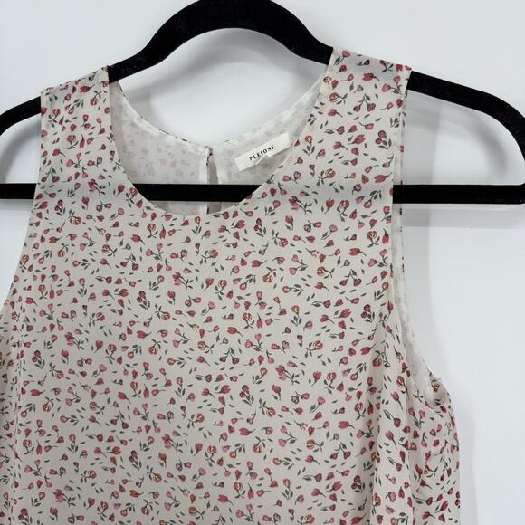 Pleione Sleeveless Top Size XS White Pink Ditsy Floral Pattern Chiffon - Picture 4 of 9